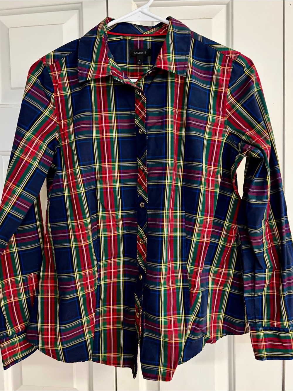 Talbots Navy, Red & Green Plaid Button-Down Shirt